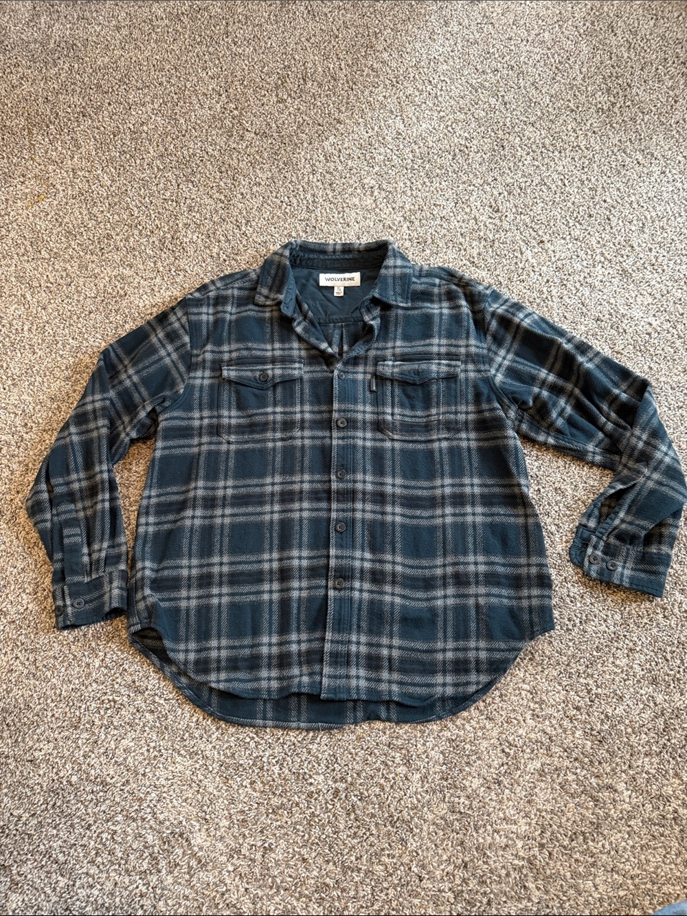 Wolverine Men's Blue and Gray Plaid Button-Down Flannel Shirt Size XL